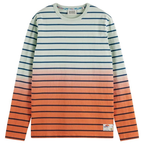 Scotch & Soda Men’s Turquoise-Orange Ombre Long Sleeve Crew Neck Shirt, Size M - Picture 1 of 7